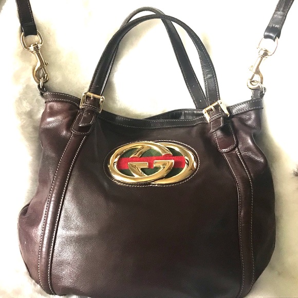 (AUTHENTIC) GUCCI BRITT  Calfskin Tote with Detachable Leather Crossbody Strap - Picture 4 of 10